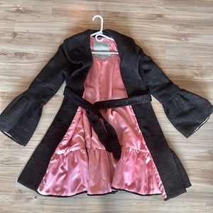Beth Bowley Black Metallic Pink Ruffled Pea Coat 6 STUNNING feminine flirty fun